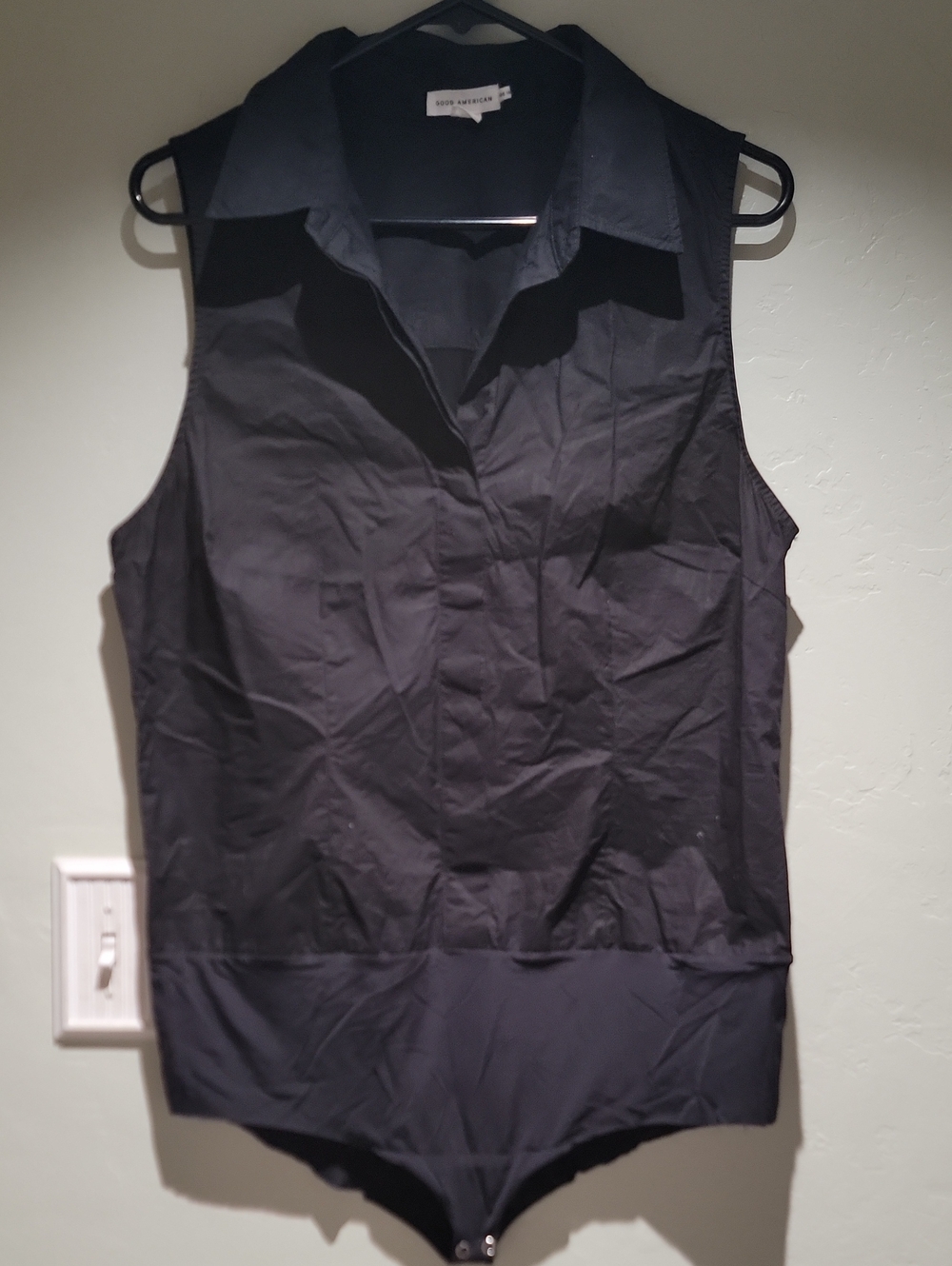 Good American Black Sleeveless Button-Front Bodysuit Shirt